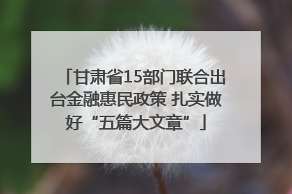 甘肃省15部门联合出台金融惠民政策 扎实做好“五篇大文章”